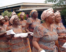 Women singers conclude a morning church service with traditional song and dance, <em>Kinka</em>, at the Apostolic Revelation Society (Church) in Accra, Ghana, 2004. Image © Daniel Avorgbedor.